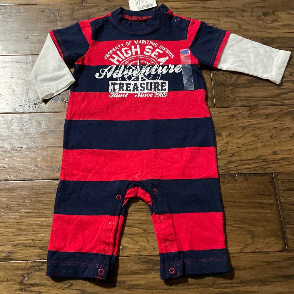 New Children's Place rugby stripes one piece jumpsuit size 3-6 months